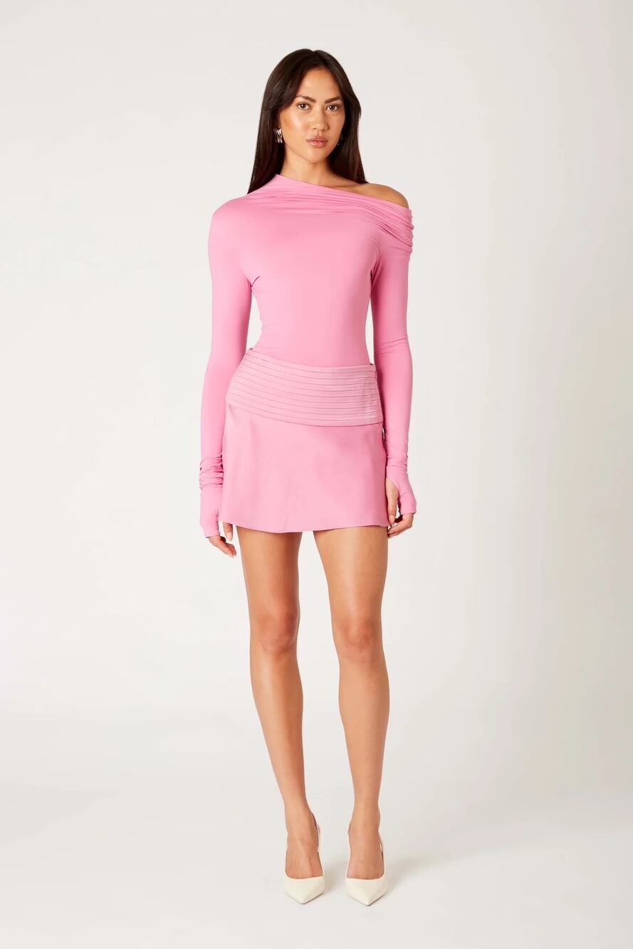 NWT NIA Sherry Top Peony Pink Long Sleeve Off Shoulder Top S